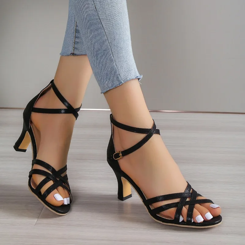 Design Women's Sandals 2024 High Quality Summer New Ladies High Heels Stylish Open Toe Fish Mouth Sandals Sandalias De Mujer 1