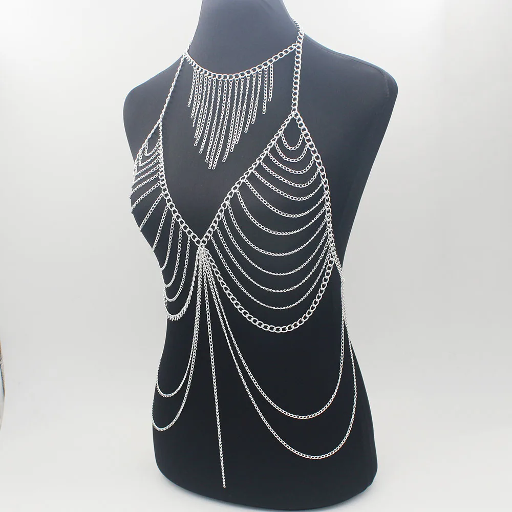 Elegant Metal Long Tassel Body Chain Harness Slave Necklace Beach Bra Jewelry 3