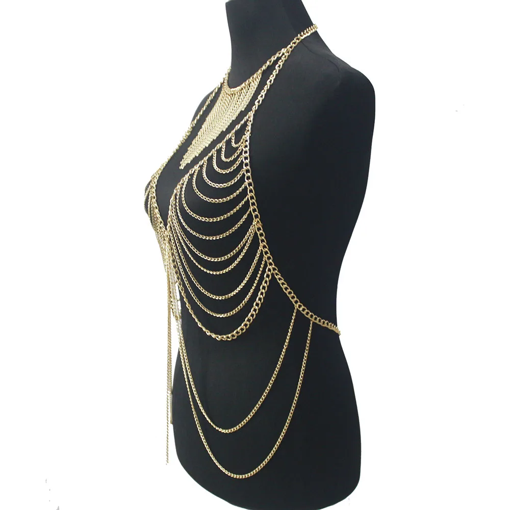 Elegant Metal Long Tassel Body Chain Harness Slave Necklace Beach Bra Jewelry 4