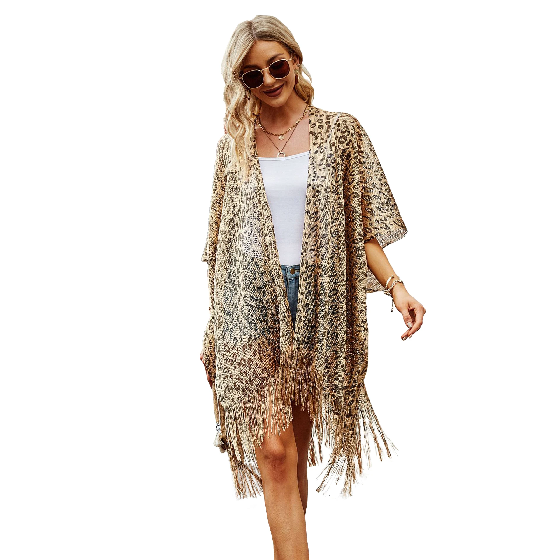 Women Sun Protection Shawl Lady Summer Hollow Out Cardigan Holiday Zebra Bikini Blouse Breathable Beach Cape Sexy Leopard Tippet 1