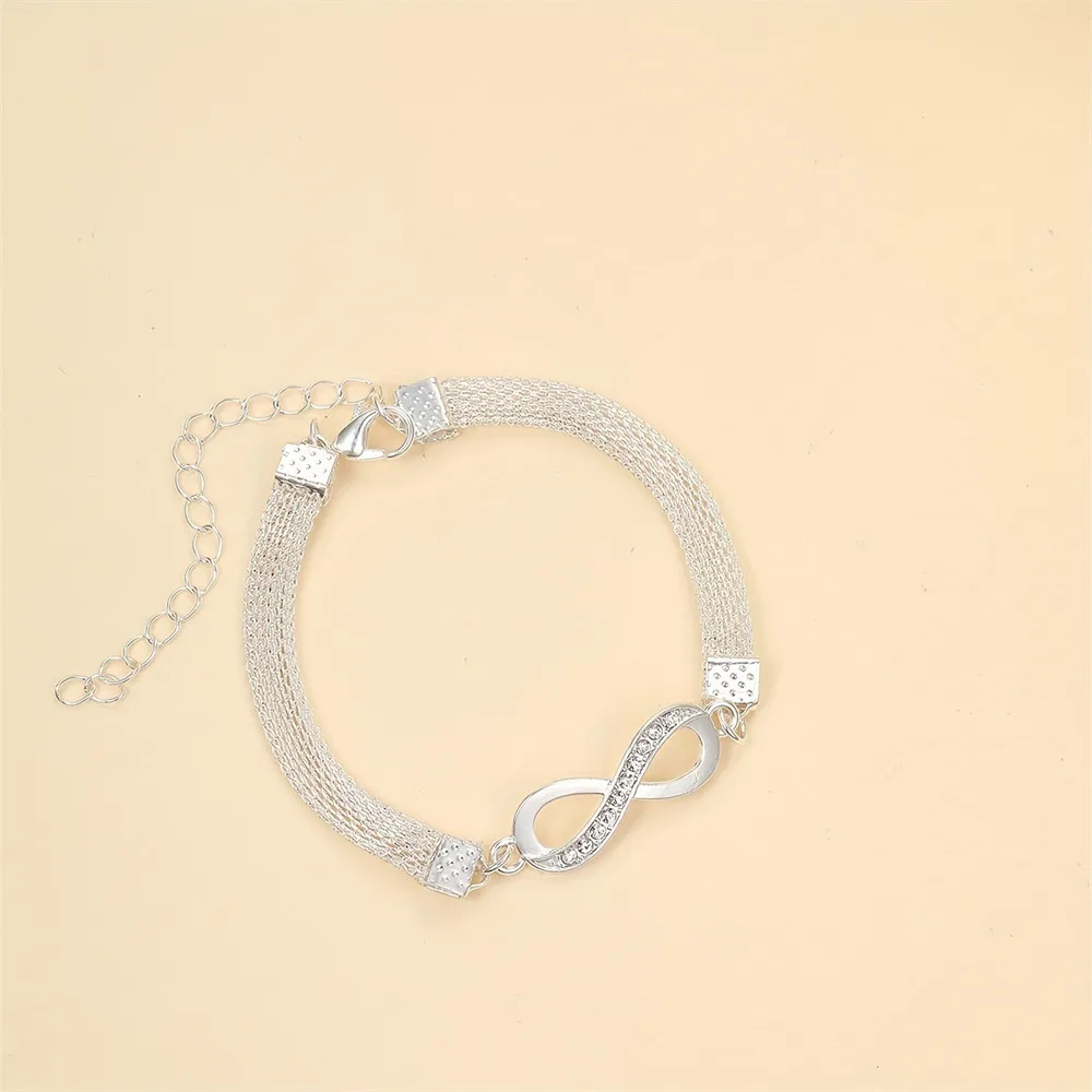 Charm Shiny Infinity 8-character Anklet for Women Silver Color Rhinestone Vintage Metal Ankle Bracelet Sparkly Foot Jewelry 4
