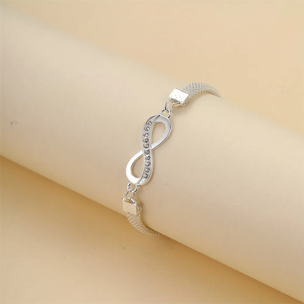 Charm Shiny Infinity 8-character Anklet for Women Silver Color Rhinestone Vintage Metal Ankle Bracelet Sparkly Foot Jewelry 5