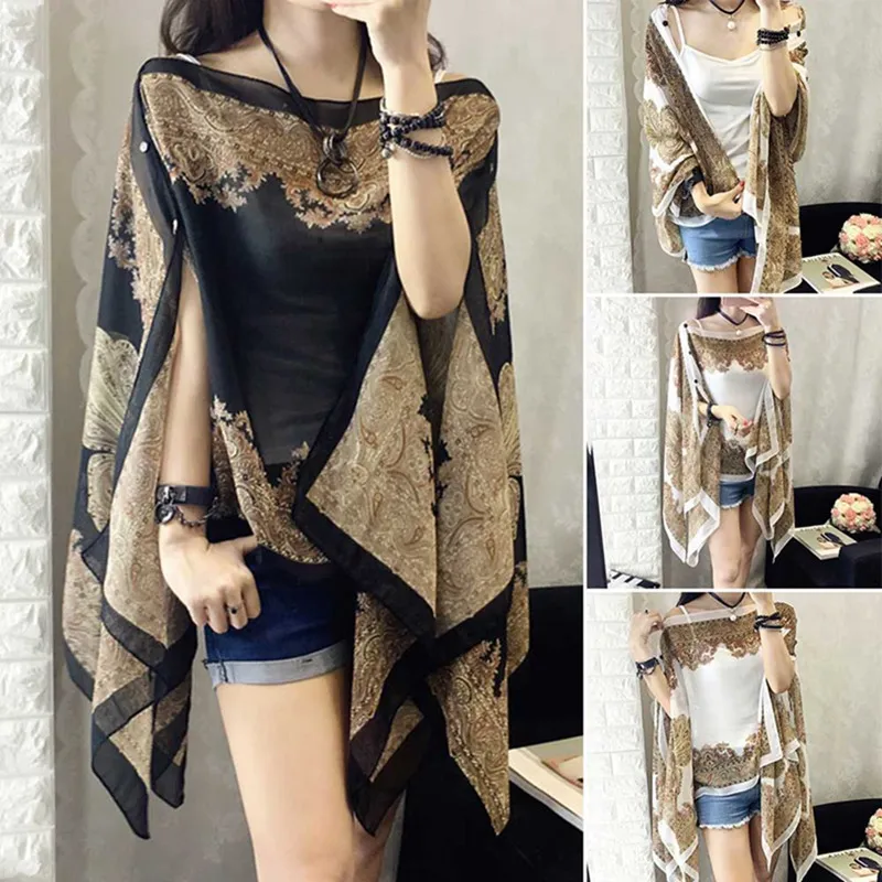 Women Bikini Cover Up Beach Dress Blouses Sun Protection Chiffon Cardigan Summer Holiday Shawl Ridding Large Size Long Tops 3