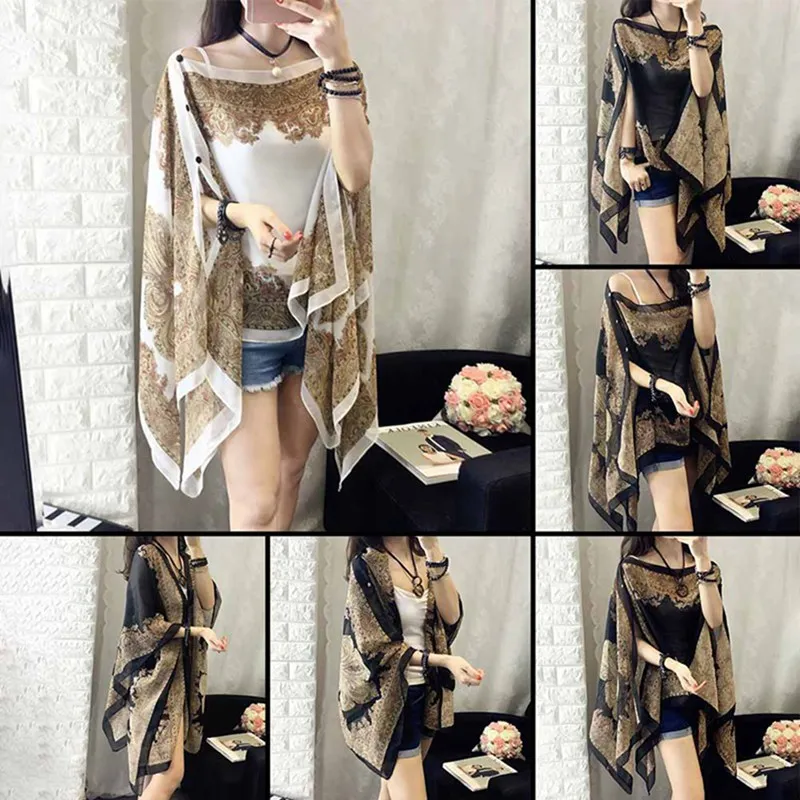 Women Bikini Cover Up Beach Dress Blouses Sun Protection Chiffon Cardigan Summer Holiday Shawl Ridding Large Size Long Tops 4