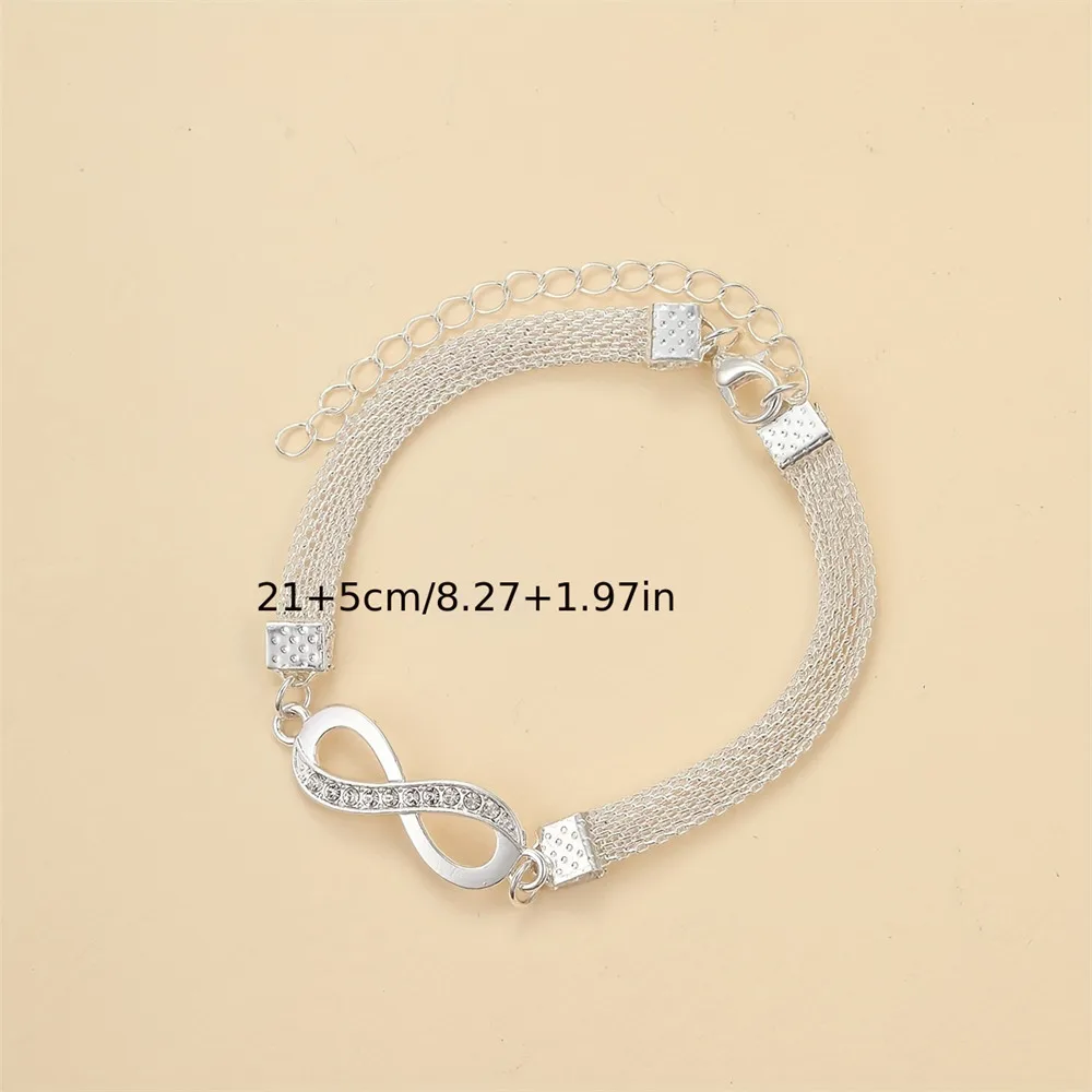 Charm Shiny Infinity 8-character Anklet for Women Silver Color Rhinestone Vintage Metal Ankle Bracelet Sparkly Foot Jewelry 6