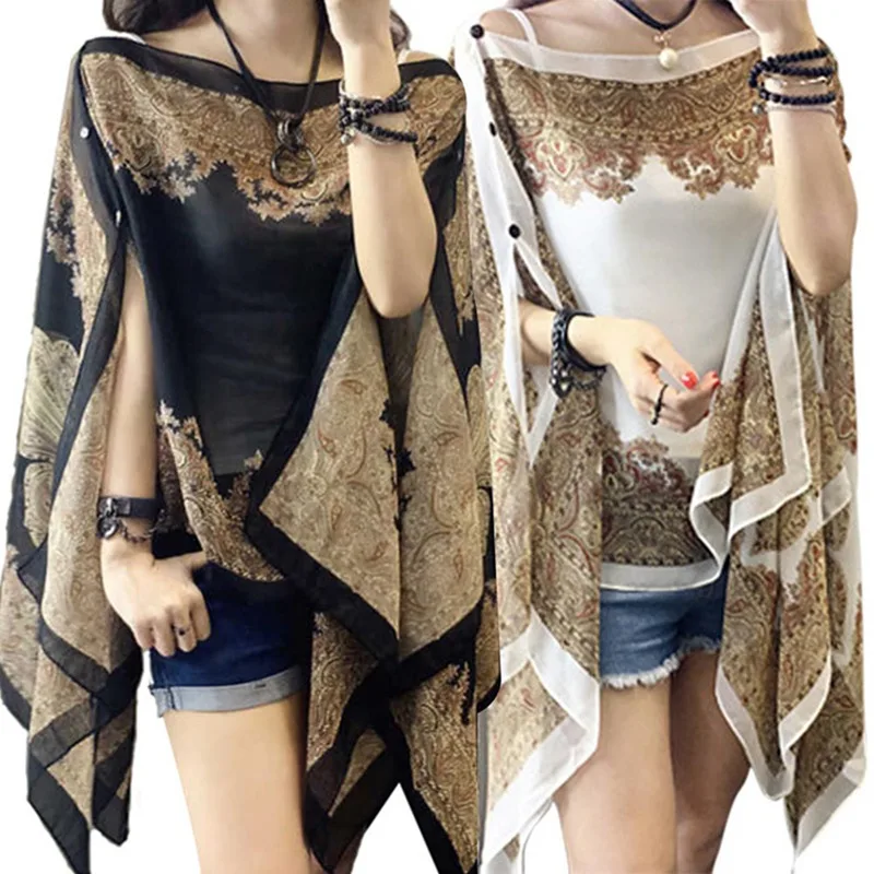 Women Bikini Cover Up Beach Dress Blouses Sun Protection Chiffon Cardigan Summer Holiday Shawl Ridding Large Size Long Tops 1