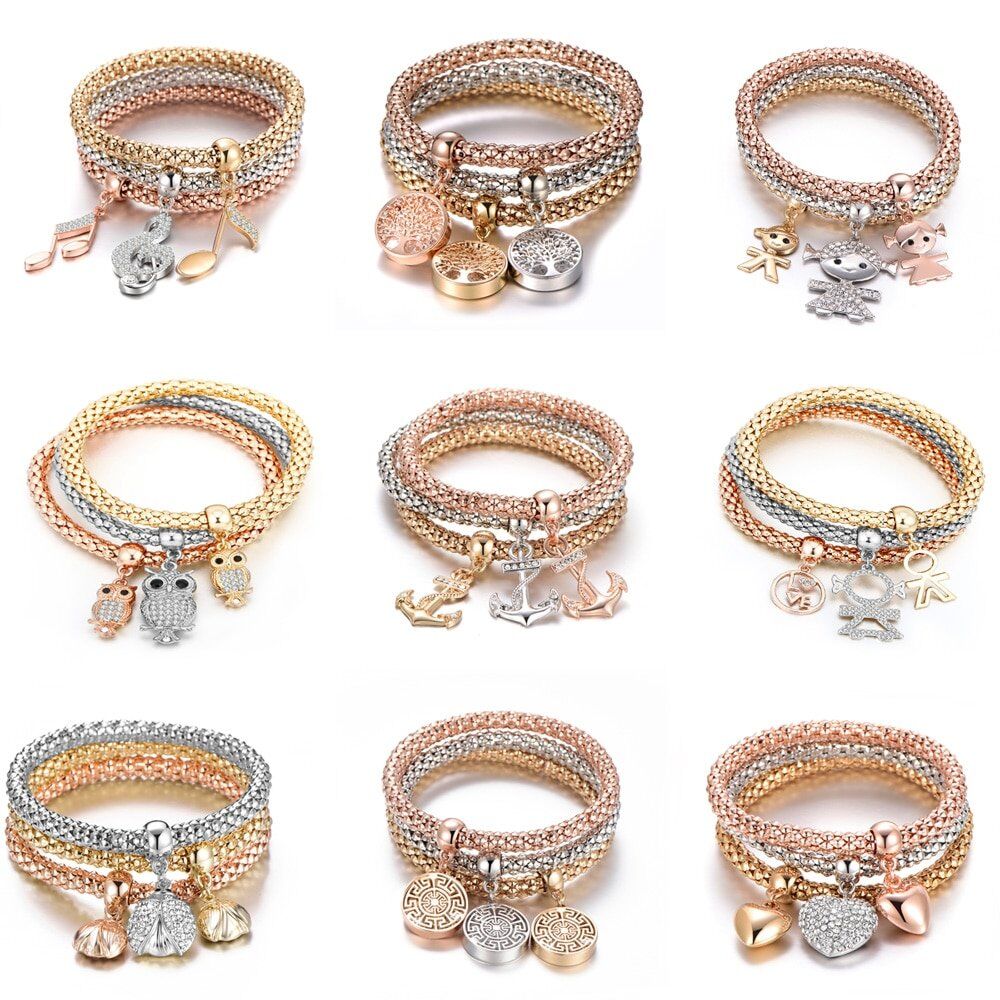 3Pcs Tree of Life Bracelet Crystal , Owl Anchor Music, Note Boy Girl Heart Charm Bracelets For Women , Jewelry Gift - Image 6