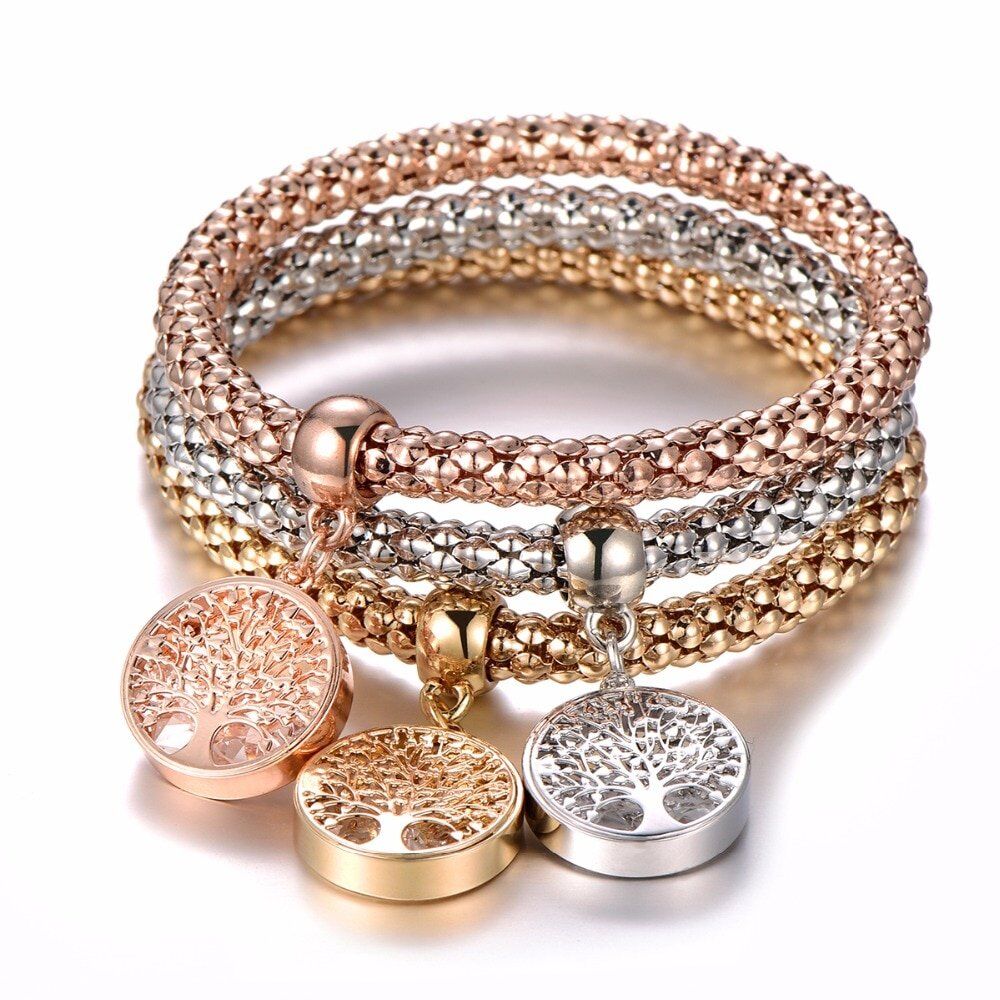 3Pcs Tree of Life Bracelet Crystal , Owl Anchor Music, Note Boy Girl Heart Charm Bracelets For Women , Jewelry Gift