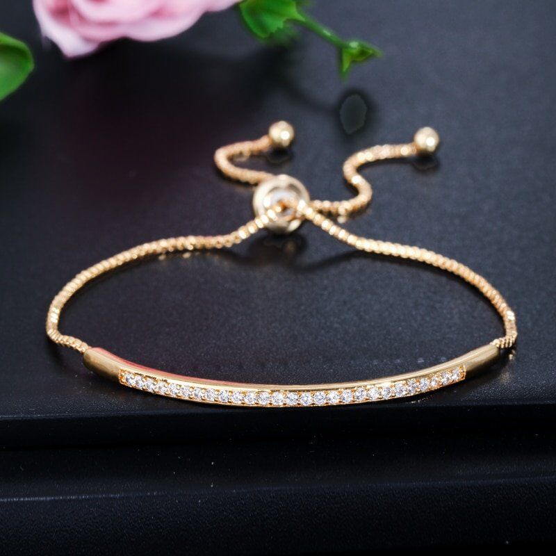 Adjustable Bracelet Bangle for Women . Captivate Bar Slider Brilliant . CZ Rose Gold Color - Image 3
