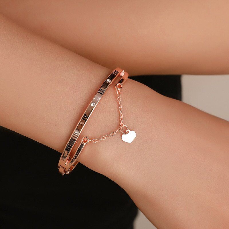 Luxury Rose Gold Stainless Steel Bracelets , Bangles Female Heart Forever , Love Charm Bracelet for Woman , - Image 2