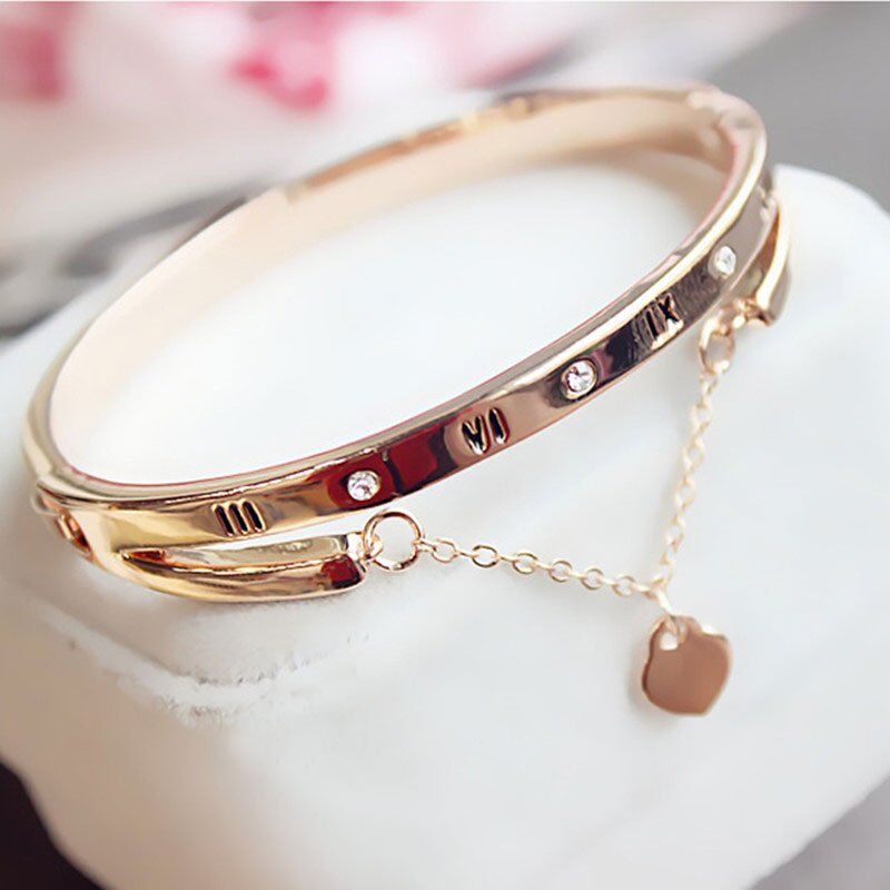 Luxury Rose Gold Stainless Steel Bracelets , Bangles Female Heart Forever , Love Charm Bracelet for Woman ,