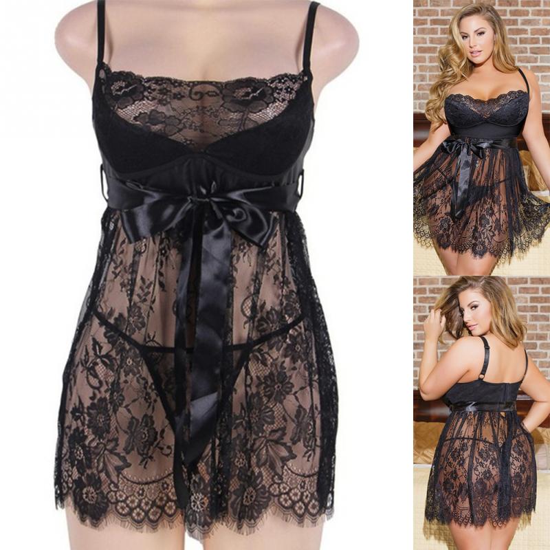Sexy Erotic Lingerie, Night Dress Plus Size Pajama Sleepwear, See Through Underwear Night Gown Black 5XL - Image 2