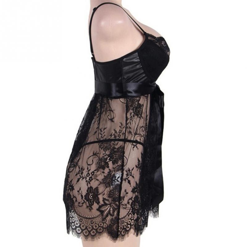 Sexy Erotic Lingerie, Night Dress Plus Size Pajama Sleepwear, See Through Underwear Night Gown Black 5XL - Image 3