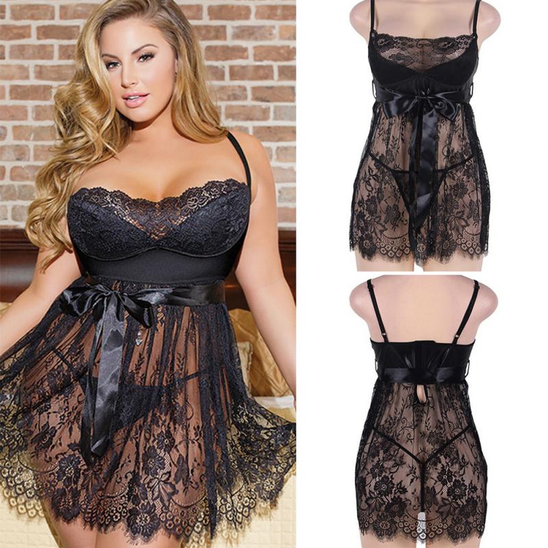 Sexy Erotic Lingerie, Night Dress Plus Size Pajama Sleepwear, See Through Underwear Night Gown Black 5XL - Image 5