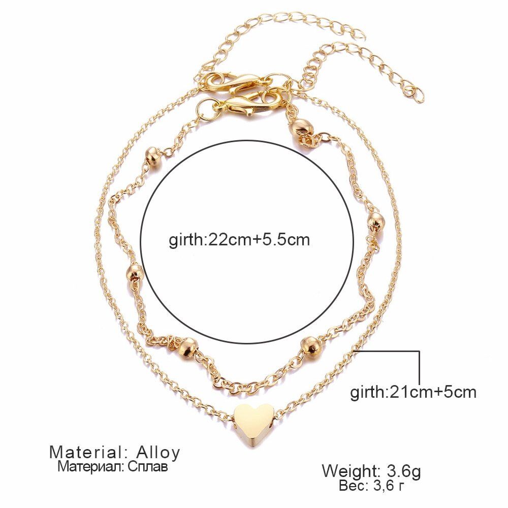 Solid Simple Heart Ankle . Layering Pendant Anklet , Beaded Foot Jewelry, Summer Beach Anklets On Foot Ankle , Bracelets For Women Leg Chain - Image 3