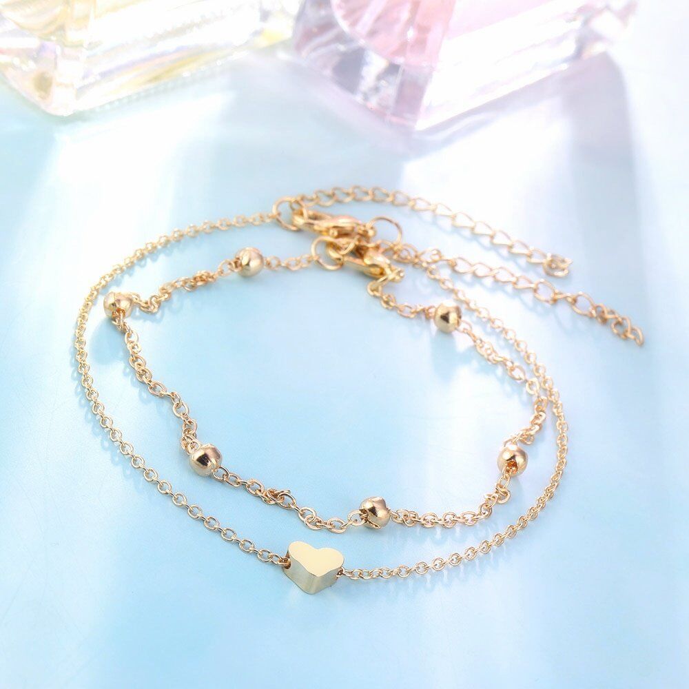 Solid Simple Heart Ankle . Layering Pendant Anklet , Beaded Foot Jewelry, Summer Beach Anklets On Foot Ankle , Bracelets For Women Leg Chain - Image 5