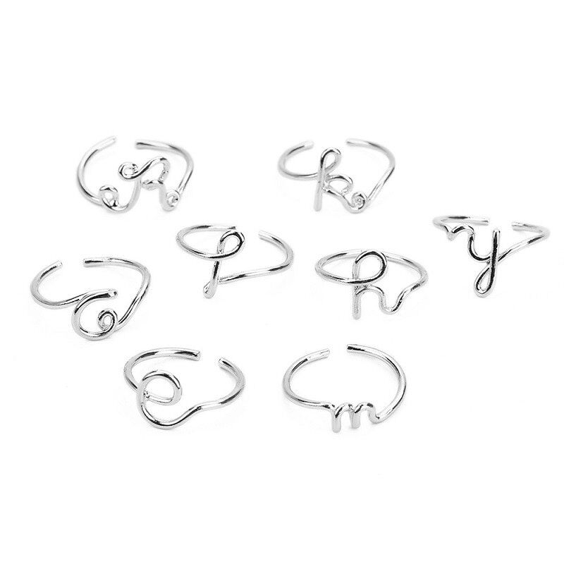 Unisex Gold Silver Color, A-Z 26 Letters Initial Name Rings for Women Men Geometric Alloy Creative Finger Rings - Image 3