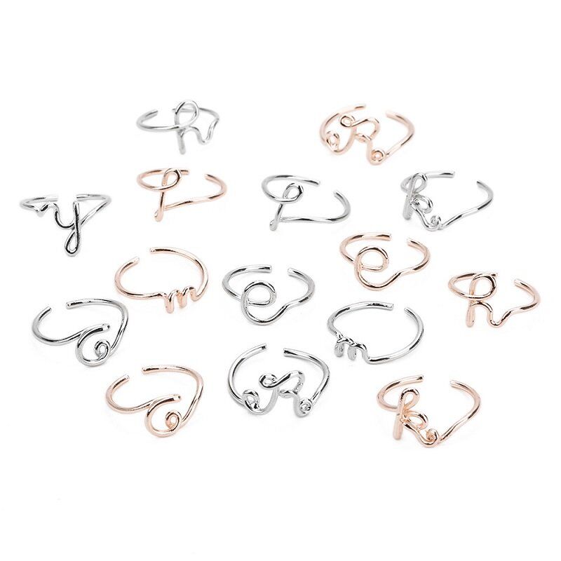 Unisex Gold Silver Color, A-Z 26 Letters Initial Name Rings for Women Men Geometric Alloy Creative Finger Rings
