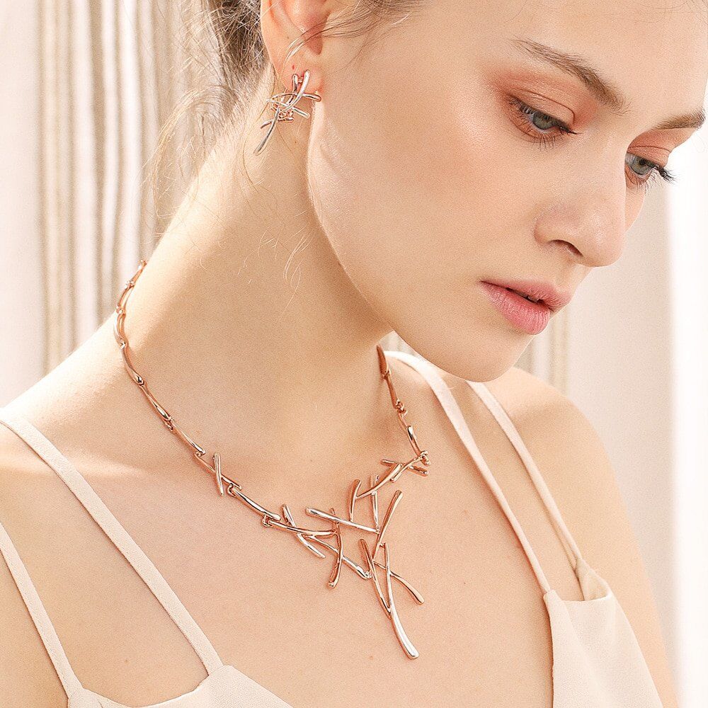 Necklace Earrings Dubai Jewelry Sets For Wedding Dress, Bridesmaids, Brides, Party or Prom Rose Gold & Gun Color 2019