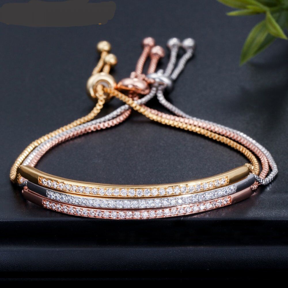 Adjustable Bracelet Bangle for Women . Captivate Bar Slider Brilliant . CZ Rose Gold Color