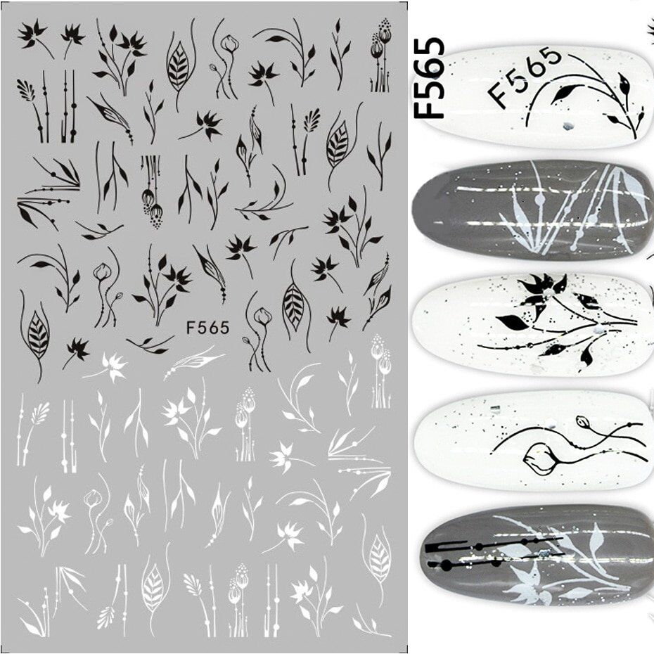 1pcs Black White 3D Nail Art Stickers, Sliders Flowers, Mandala Leaf, Geometry Adhesive , Nail Decals Foil Design Manicure - Image 4