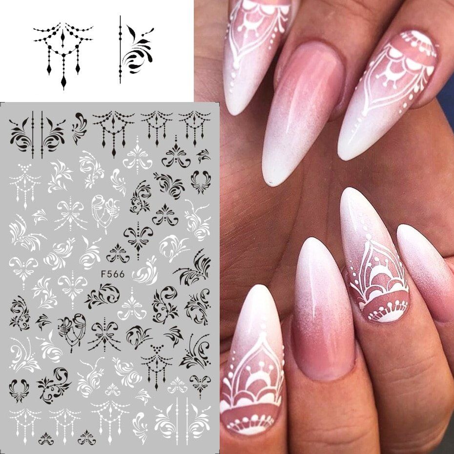 1pcs Black White 3D Nail Art Stickers, Sliders Flowers, Mandala Leaf, Geometry Adhesive , Nail Decals Foil Design Manicure - Image 6