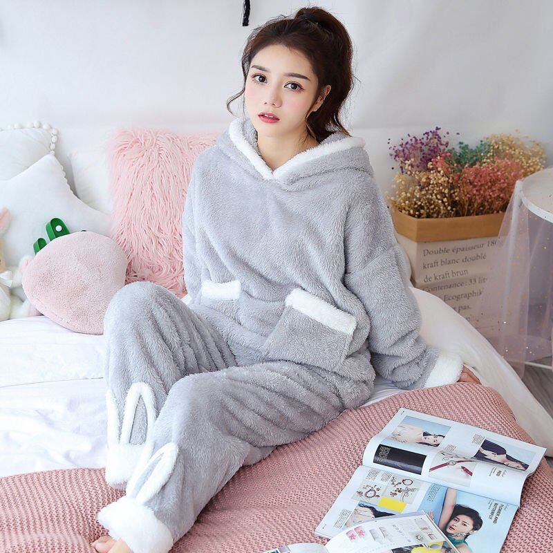 2 Pcs Winter Women Pajamas Sets , Sleepwear Long Sleeves Warm Pajama , Soft Sleep Suits Pajamas , Cute Animal Female Home wear, # NP - Image 5