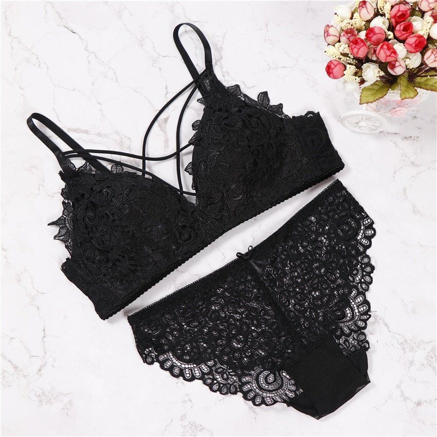 2021 floral wireless bra lace Set . lightly lined triangle bra set , underwear women lingerie deep plunge V neck new arrival. # NP - Image 2