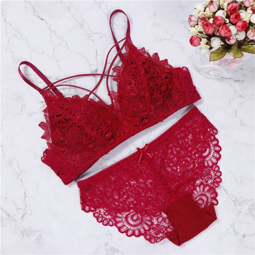 2021 floral wireless bra lace Set . lightly lined triangle bra set , underwear women lingerie deep plunge V neck new arrival. # NP - Image 3