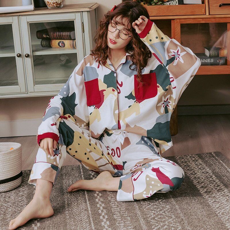 New Winter Sleepwear 2 Piece Sets For Women's, Cotton Pyjamas Turn-down Collar , Home wear Large Size Pyjama XXXL - Image 3