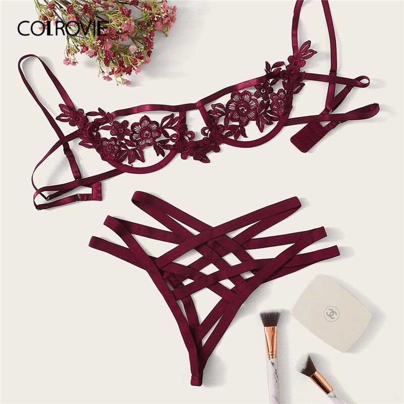 Underwire Sexy Women Intimates 2022 , Black Thongs V-String Transparent Female Underwear Bra Set # NP - Image 8