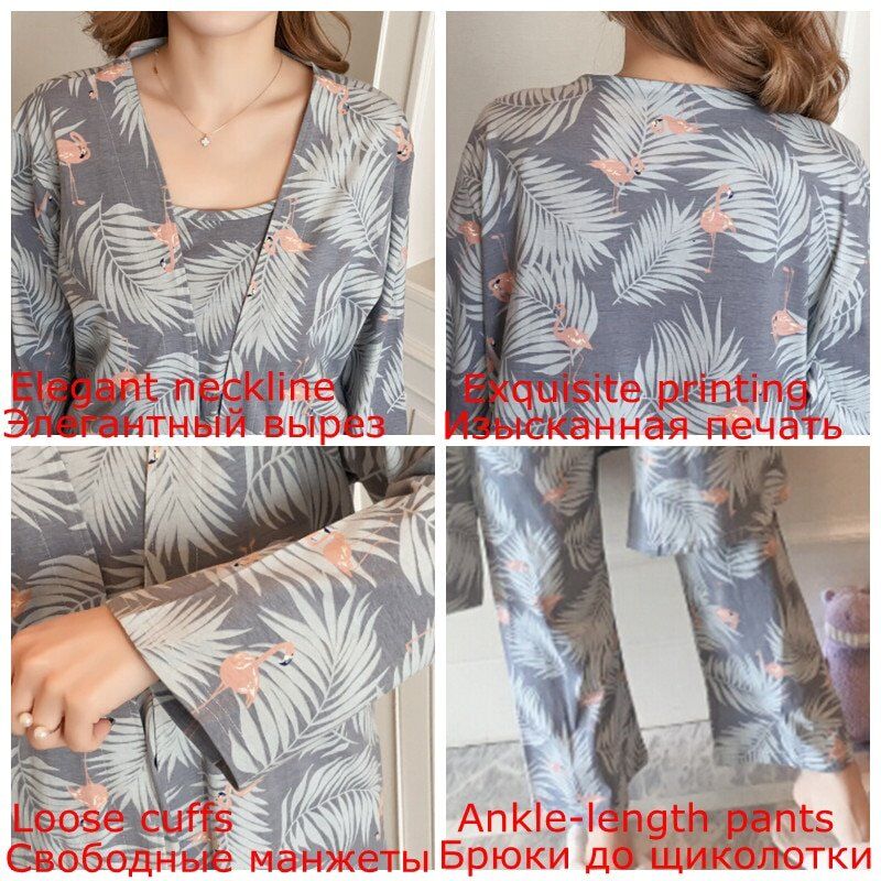Woman Pajamas Set , Sling Cotton Pajamas, 3 Pieces Sleepwear For Women . - Image 4