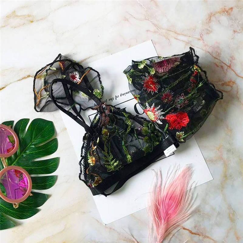 Lingerie Sexy Bra Set, Women Flower Embroidery Sling Lace Underwear, Plus Size Bras Sexy Sleepwear Lingerie Sets . # NP - Image 3