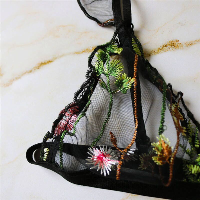 Lingerie Sexy Bra Set, Women Flower Embroidery Sling Lace Underwear, Plus Size Bras Sexy Sleepwear Lingerie Sets . # NP - Image 5