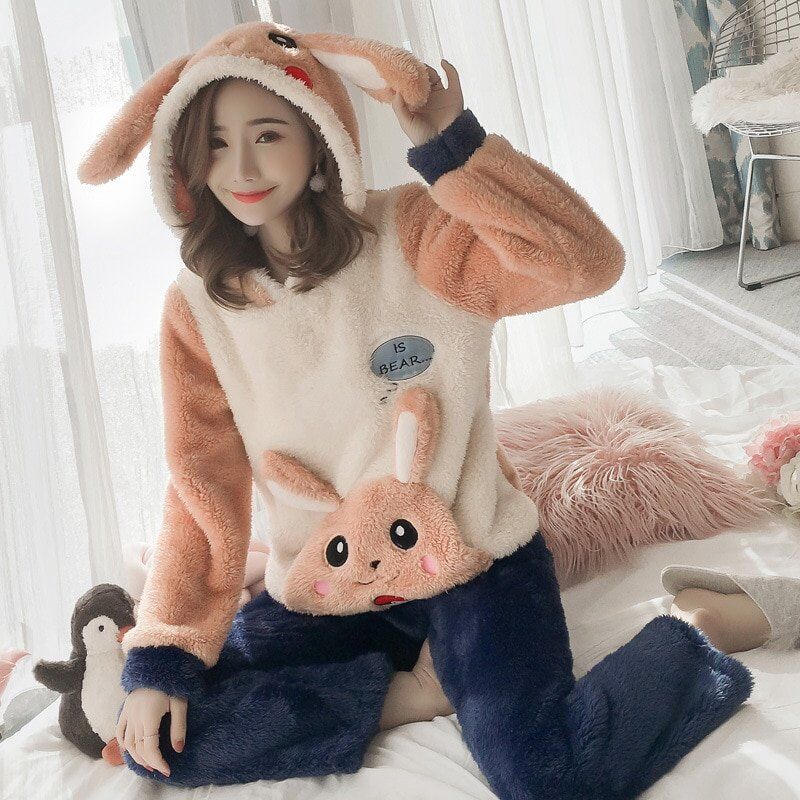 Winter Women Pajama , Flannel Sleepwear, Long Sleeves Hot Pajamas, Women Velvet Pajama , Women Soft Clothing - Image 2