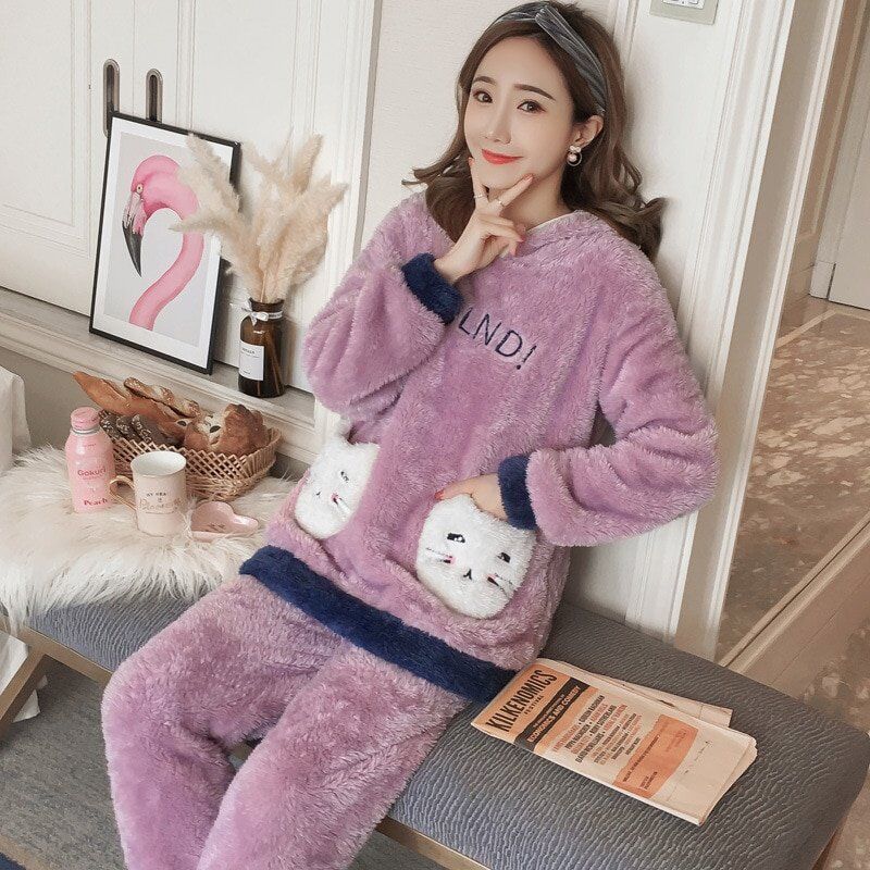 Winter Women Pajama , Flannel Sleepwear, Long Sleeves Hot Pajamas, Women Velvet Pajama , Women Soft Clothing - Image 3