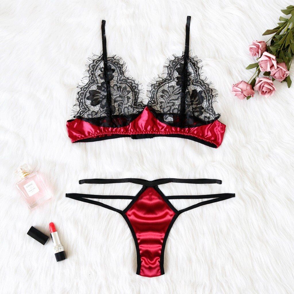 2022 new arrival , 3XL Women Satin Lace Push Up Top Bra Underpants Set . Fashionable Present for Girlfriend. # NP - Image 3