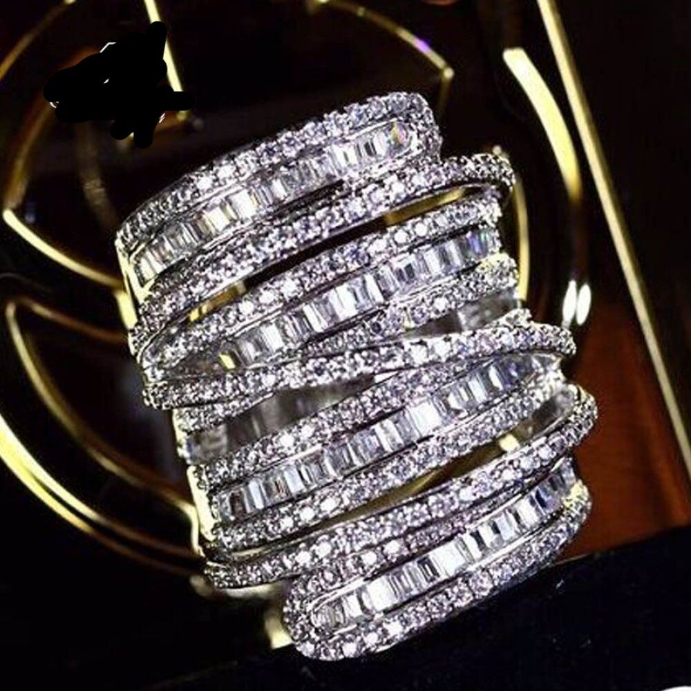 Princess Cut 6.4 CT White Zircon , Silver Color Engagement Rings ,wedding Rings, Party Rings