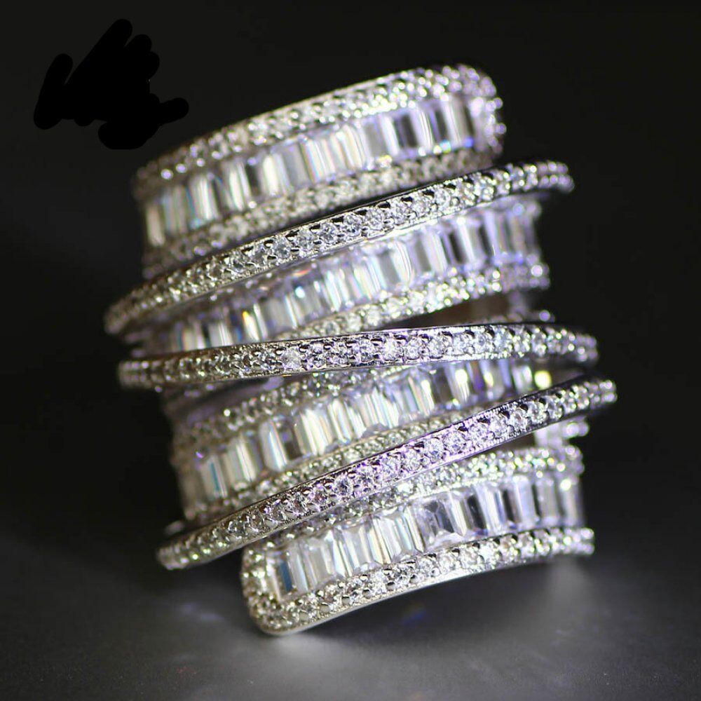 Princess Cut 6.4 CT White Zircon , Silver Color Engagement Rings ,wedding Rings, Party Rings - Image 2