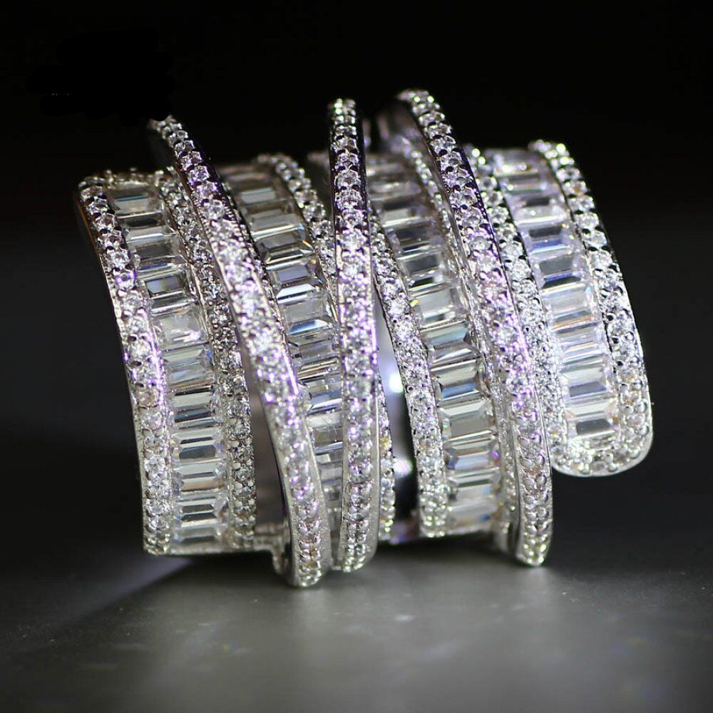 Princess Cut 6.4 CT White Zircon , Silver Color Engagement Rings ,wedding Rings, Party Rings - Image 5