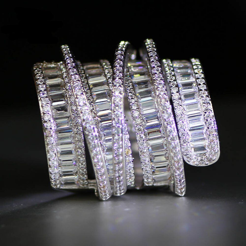 Princess Cut 6.4 CT White Zircon , Silver Color Engagement Rings ,wedding Rings, Party Rings - Image 6
