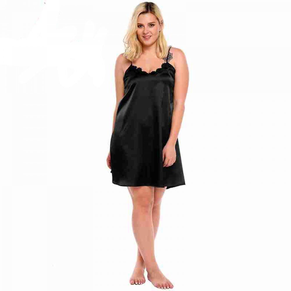 Plus Size Women Sleepwear Dress , Sexy Lingerie Robe, Spaghetti Strap Lace Satin Large Chemises Nightgown . - Image 3