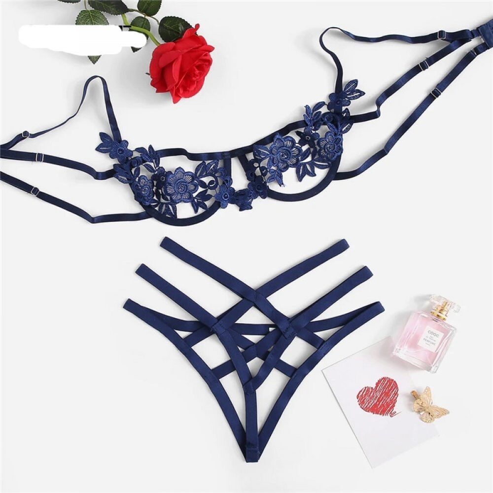 Underwire Sexy Women Intimates 2022 , Black Thongs V-String Transparent Female Underwear Bra Set # NP