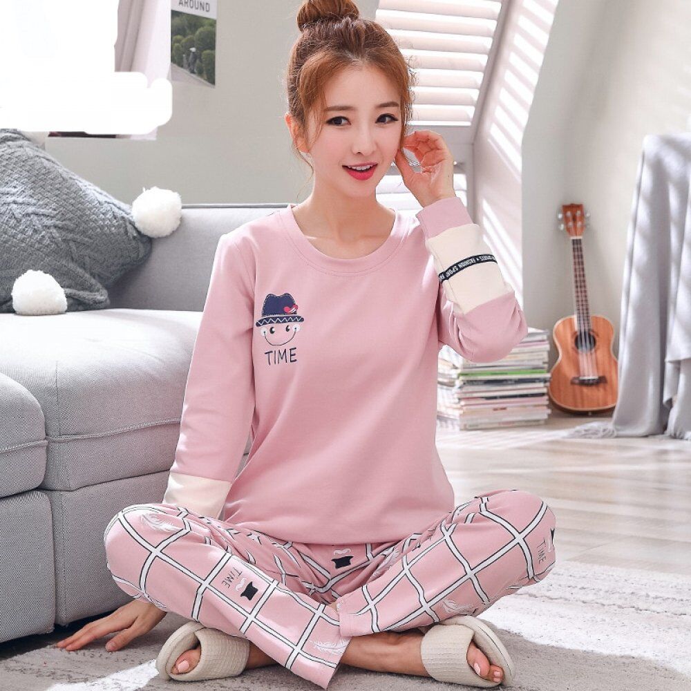 New Cotton Printing Pajamas , Lapel Top + Long Pant 2 Piece Sets Pajamas, Set For Women, Cute Sleepwear Girls Pajamas , M L XL XXL XXXL - Image 3