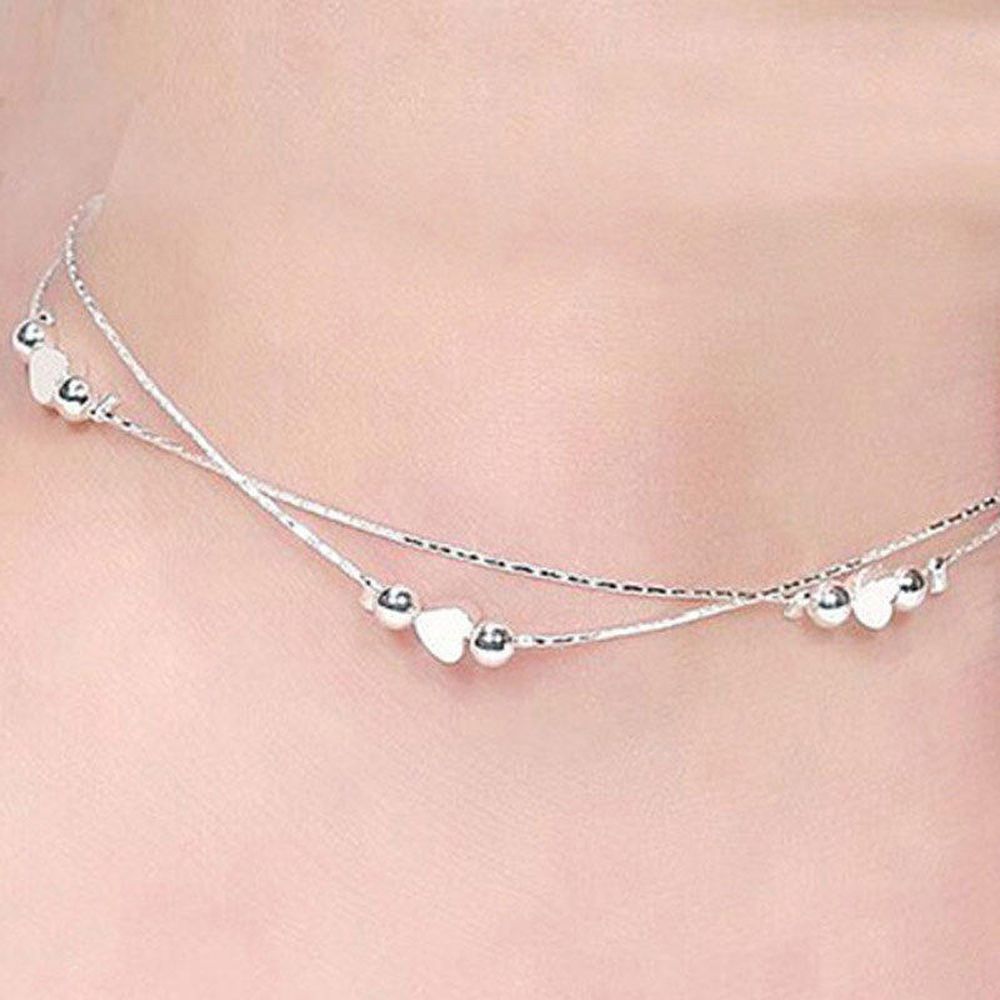 1PCS Hot Sexy Anklet Foot Chain love Heart Shaped multilayer Silver Anklets wholesale feet lady fashion Foot Ankle Bracelet - Image 2