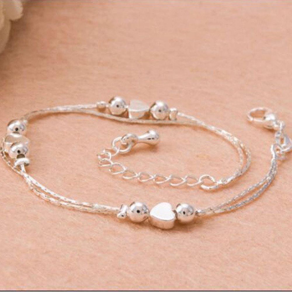 1PCS Hot Sexy Anklet Foot Chain love Heart Shaped multilayer Silver Anklets wholesale feet lady fashion Foot Ankle Bracelet - Image 3