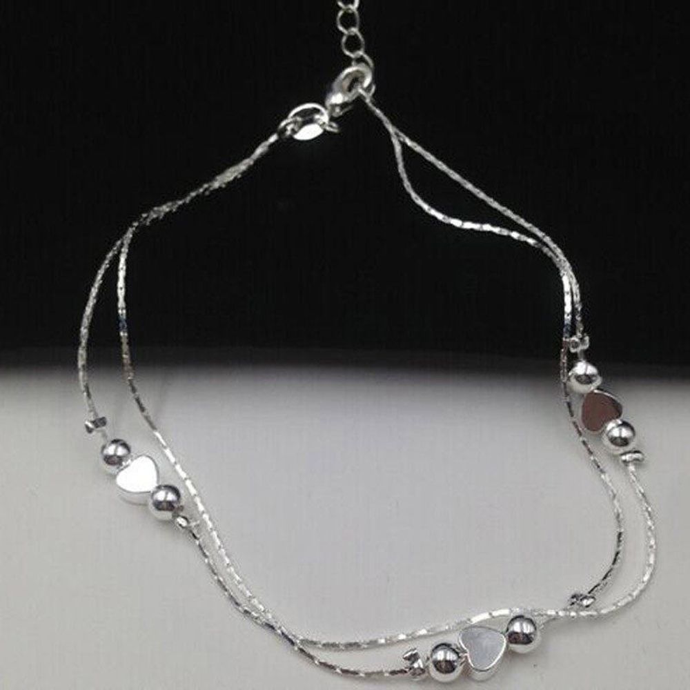 1PCS Hot Sexy Anklet Foot Chain love Heart Shaped multilayer Silver Anklets wholesale feet lady fashion Foot Ankle Bracelet - Image 4