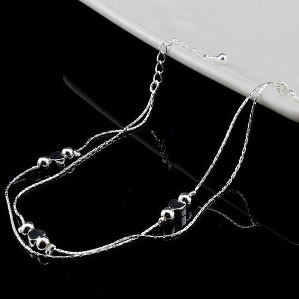 1PCS Hot Sexy Anklet Foot Chain love Heart Shaped multilayer Silver Anklets wholesale feet lady fashion Foot Ankle Bracelet - Image 5