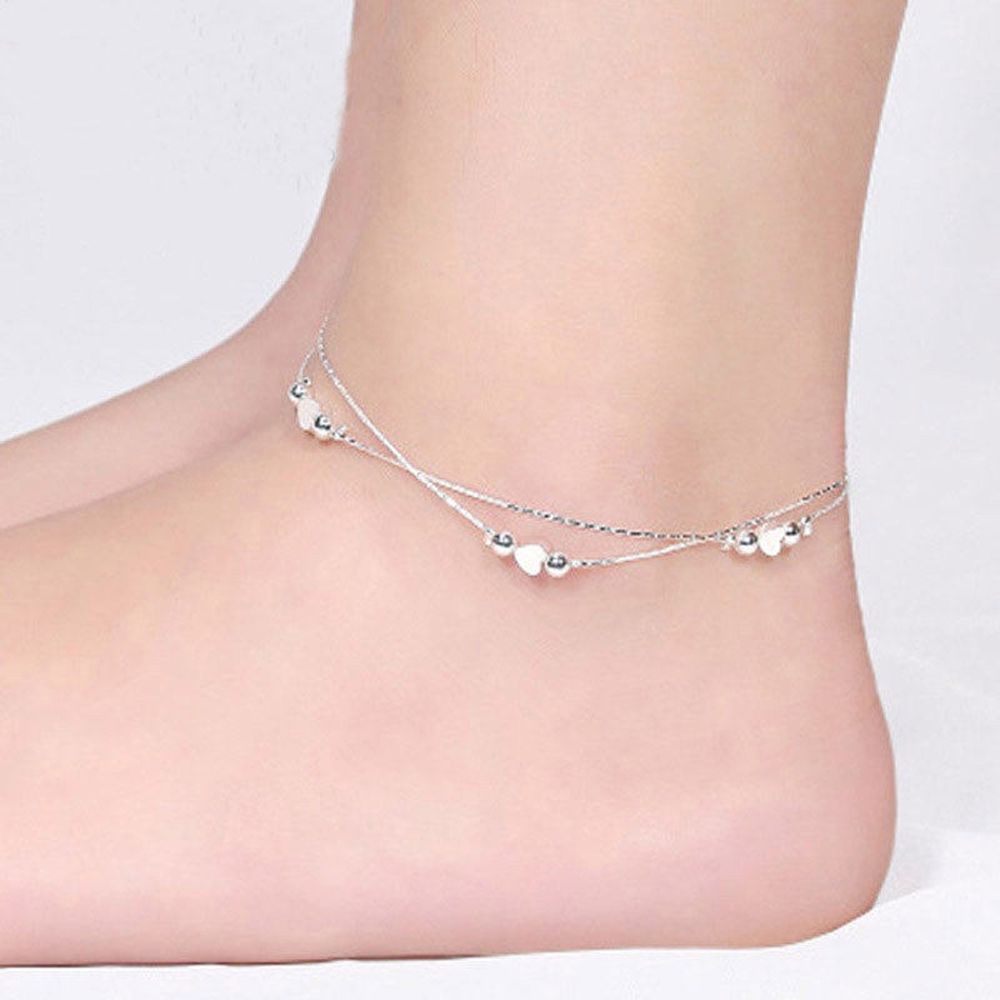 1PCS Hot Sexy Anklet Foot Chain love Heart Shaped multilayer Silver Anklets wholesale feet lady fashion Foot Ankle Bracelet