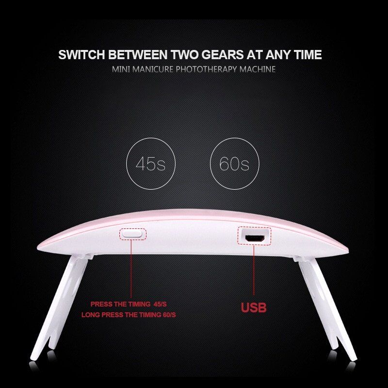 6W Nail Dryer Machine , UV LED Lamp Portable, USB Cable Home Use Nail UV Gel, Varnish Dryer 6 LEDS , Lamp Nail Art Tools 2 Color . - Image 2
